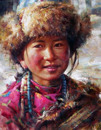 Pige fra Tibet med pelshue